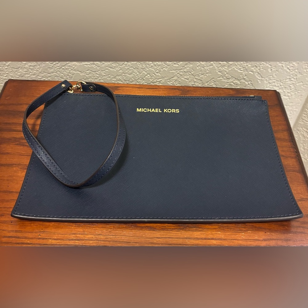 Michael Kors Navy Blue Wristlet‎ with Gold Accents